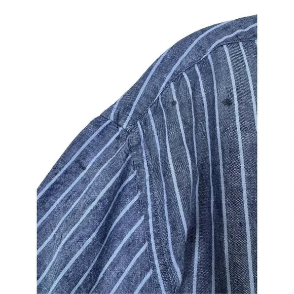 Tommy Hilfiger 100% Linen Striped Button Down Shirt Large Short Sleeve Blue - Picture 7 of 8
